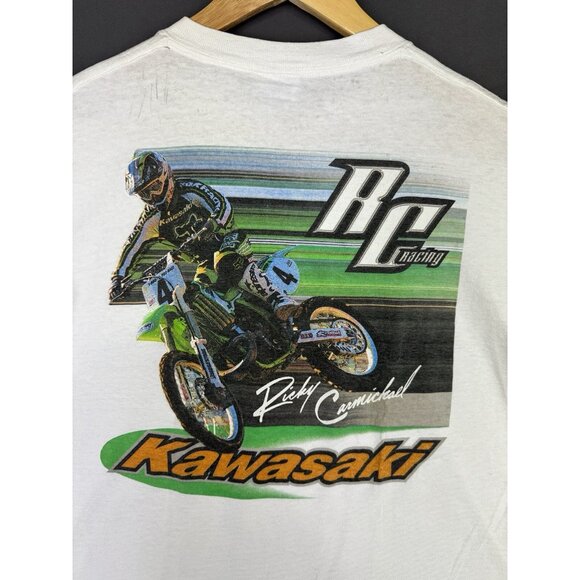 Vintage 90's Kawasaki Racing Ricky Carmichael Factory Effex White Shirt Promo - Picture 4 of 16
